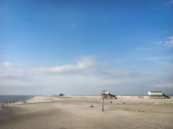 Kuzey Denizi Beach Peter Ording Almanya Tepedeki Eve Gördüm — Stok fotoğraf