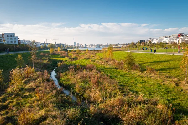 Panorama Phoenixsee Německém Městě Dortmund Slunného Odpoledne Podzim — Stock fotografie