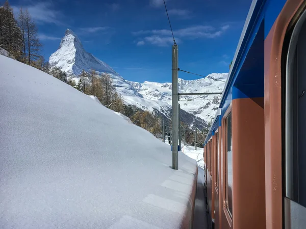 Góra Matterhorn Krajobraz Swiss Wokół Zermatt Jazdy Gornergrat Kolejowych Gornergratbahn — Zdjęcie stockowe