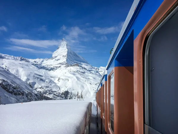 Góra Matterhorn Krajobraz Swiss Wokół Zermatt Jazdy Gornergrat Kolejowych Gornergratbahn — Zdjęcie stockowe