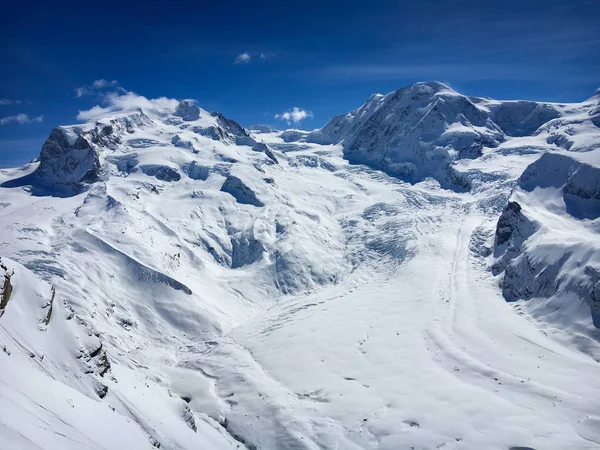 Pohled Masiv Monte Rosa Horské Vrcholy Nachází Vlevo Liskamm Gornergletscher — Stock fotografie