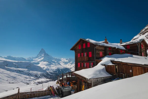 Zermatt Švýcarsko Března 2018 Horský Hotel Restaurace Fluhalp Výšce 2606 — Stock fotografie