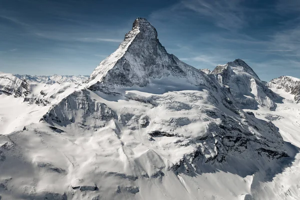 Aerial View Majestic World Famous Matterhorn Mountain Front Blue Sky — Stock Photo, Image