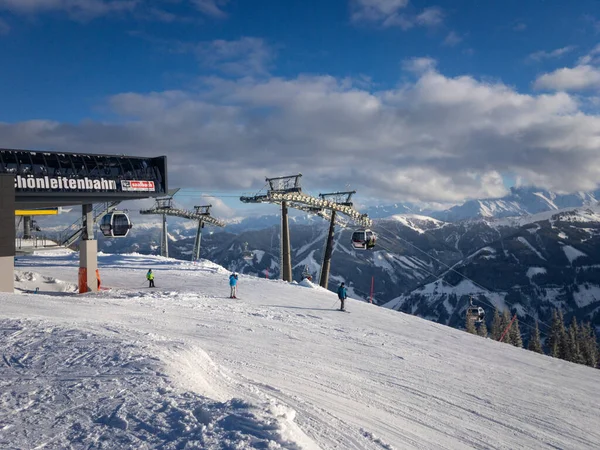 Vorderglemm Austria January 2019 Arrival Schnleiten Cable Car Ski Lift — стокове фото
