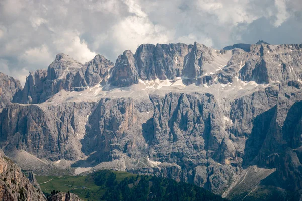 Zbliżenie Gór Grupy Sella Lecie Widok Góry Seceda Dolomity Trentino — Zdjęcie stockowe