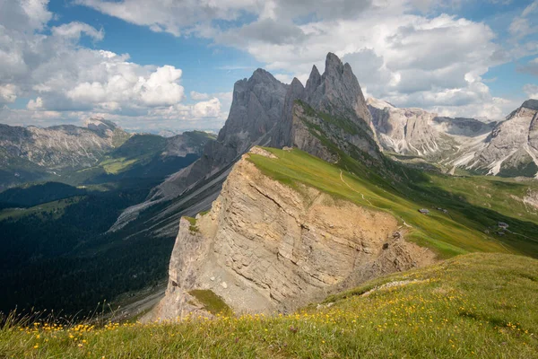 Krásný Výhled Vrcholku Hory Seceda Skupinu Odles Létě Dolomity Trentino — Stock fotografie