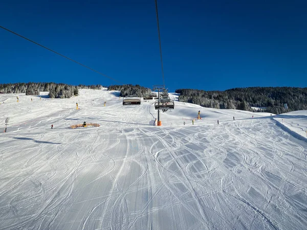 Vue Panoramique Piste Ski Dans Région Saalbach Hinterglemm Vue Depuis — Photo