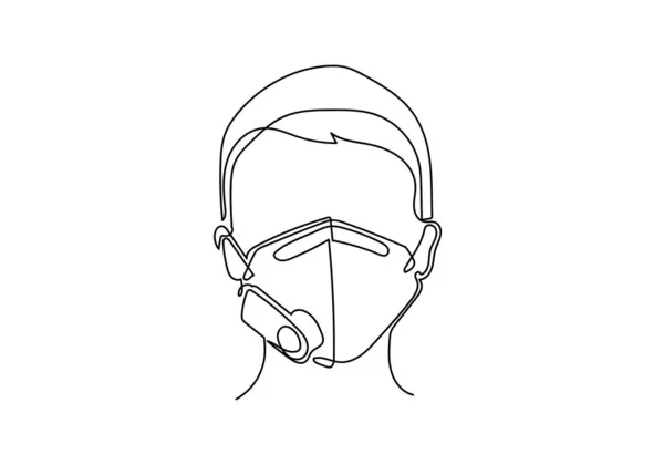 連続線画医療面マスク1枚 コロナウイルスの概念 — ストック写真
