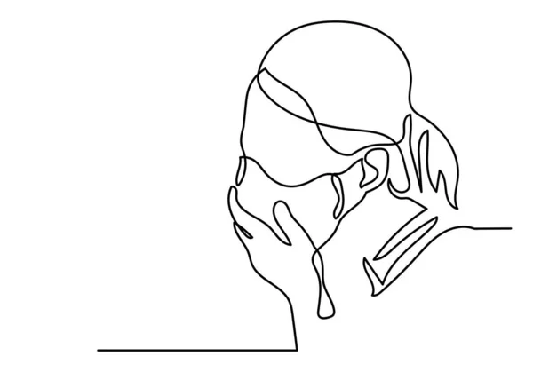 One Continuous Line Drawing Medical Face Mask Concept Corona Virus — Stock Photo, Image