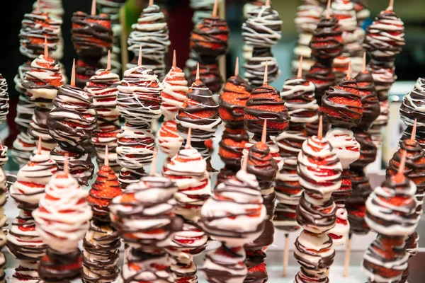 Morango Com Chocolate Mercado Boqueria Rambla — Fotografia de Stock