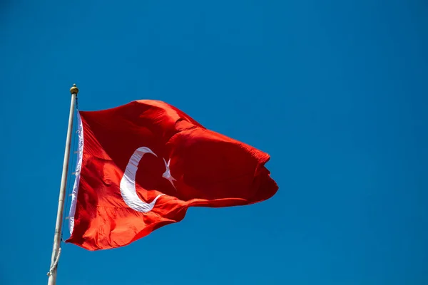 Bandera Nacional Turca Con Estrella Blanca Luna Cielo —  Fotos de Stock