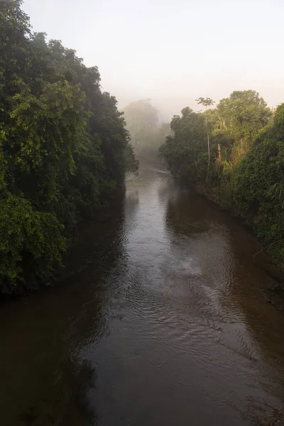 Vacker Utsikt Över Regnskogen Flod Med Dimmigt Väder Landsbygd Rio — Stockfoto