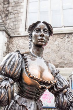 Dublin, İrlanda - 8 Şubat 2020: Molly Malone 'un Suffolk Caddesi, Dublin, İrlanda' da bulunan heykeli