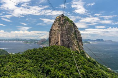 Sugar Loaf Dağı 'ndan yeşil yağmur ormanlarına ve şehir manzarasına güzel bir manzara, Rio de Janeiro, Brezilya