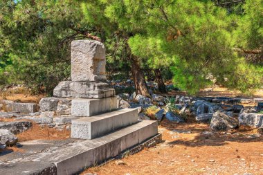 Türkiye 'nin antik Yunan kenti Priene' nin kalıntıları güneşli bir yaz gününde