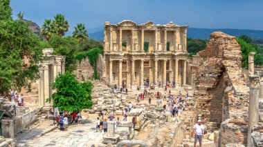 Ephesus, Turkey  07.17.2019. Ephesus Library of Celsus in antique city on a sunny summer day clipart