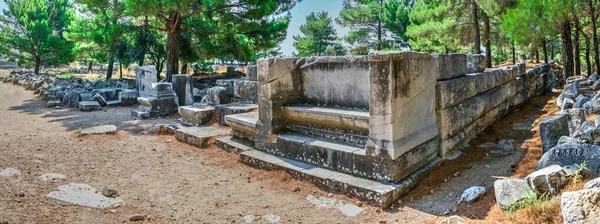 Zřícenina Ulice Western Gate Starobylém Městě Priene Turecko Slunečného Letního — Stock fotografie