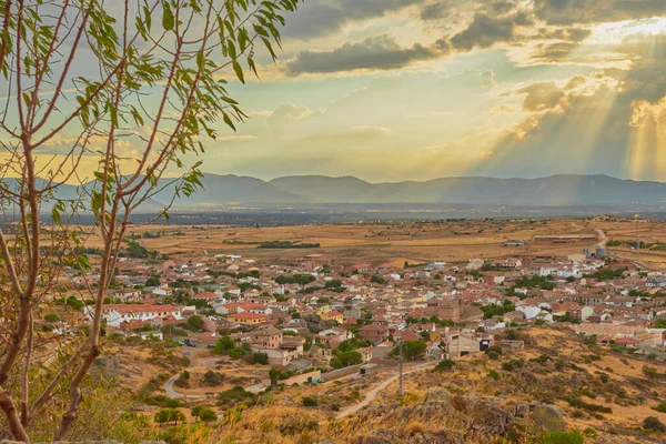 Vista Panoramica Villaggio Tramonto Sullo Sfondo Case Las Ventas Con — Foto Stock