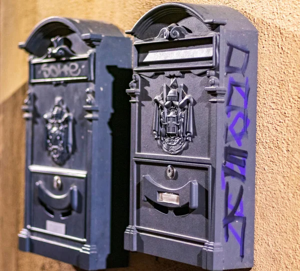 Two Blue Postboxes Night Street — Stock Photo, Image
