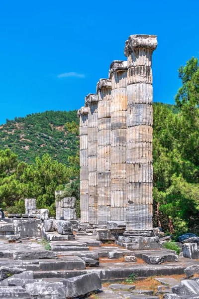 在阳光明媚的夏日 土耳其普里内古希腊神庙的废墟 — 图库照片