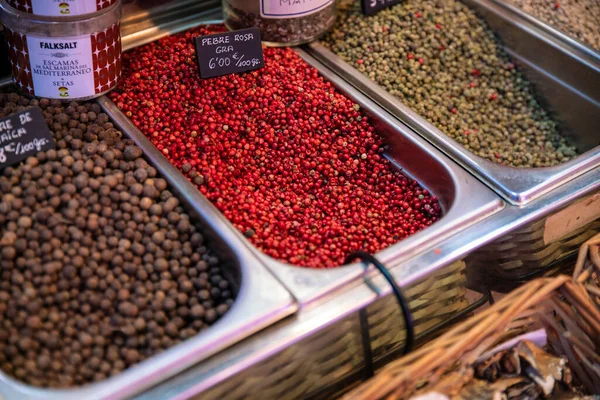 Especiarias Frescas Mercado Boqueria Rambla — Fotografia de Stock