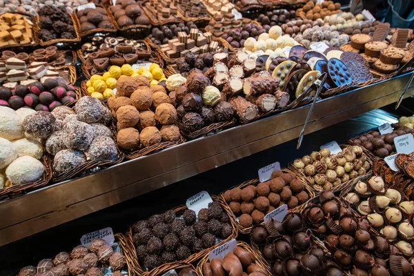 Trufas Pralinés Chocolate Mercado Boqueria Rambla — Fotografia de Stock