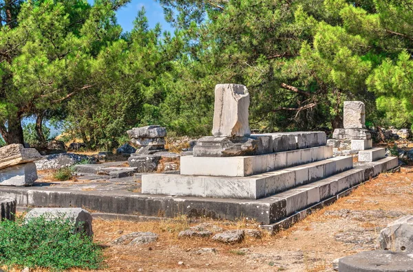 Ruinerna Den Antika Grekiska Staden Priene Turkiet Solig Sommardag — Stockfoto