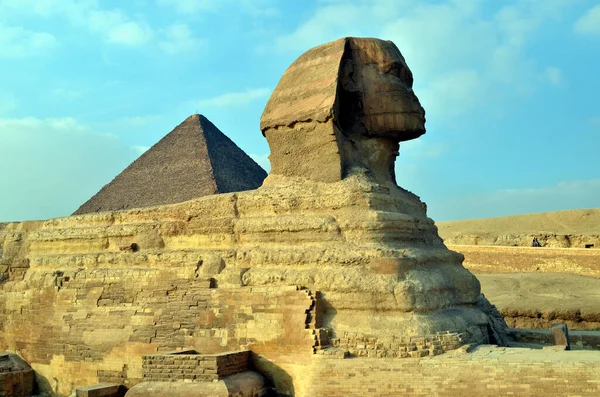 Sfenks Uzun Zamandır Çölde Oturuyor Sırtında Piramit Olan Bir Deve — Stok fotoğraf