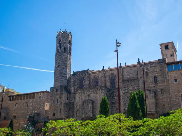 Kathedrale Und Skulptur Barcelona Einem Sonnigen Tag Der Stadt — Stockfoto