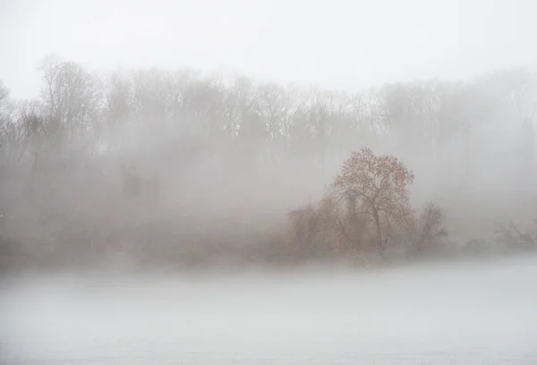 Nebel Morgen Und Brücken Auf Dem Fluss — Stockfoto