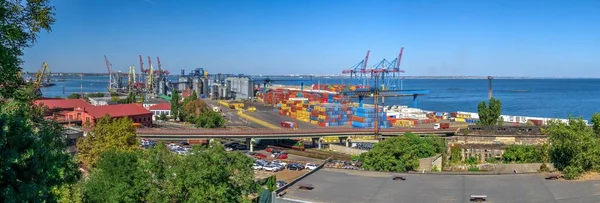 Odessa Oekraïne 2019 Panoramisch Uitzicht Vrachthaven Containerterminal Odessa Oekraïne — Stockfoto