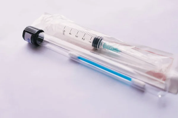 Syringe Test Swab White Background — Fotografia de Stock