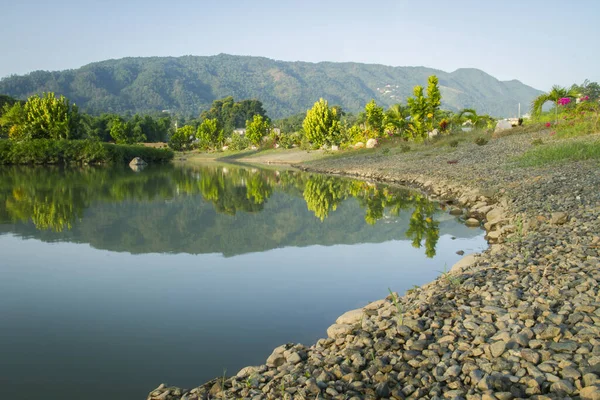 Water Reflection Lake Tropical Landscape Trees Mountain Dominican Republic — Stock Photo, Image