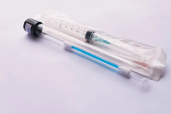Syringe Test Swab White Background — Fotografia de Stock