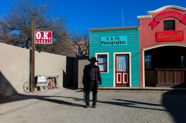Silhouetted figure at OK Corral in Tombstone Arizona