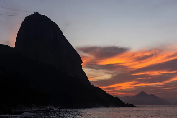 Krásný Oranžový Pohled Východ Slunce Pláže Sugar Loaf Mountain Rio — Stock fotografie
