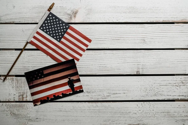 American Stars Stripes Flat Lay Rustic Wood Background — Stock Photo, Image