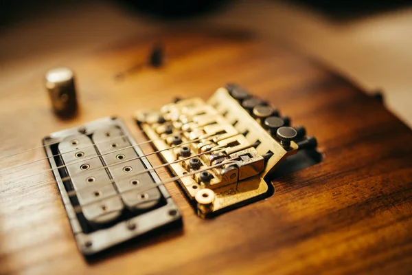 Wooden Electric Guitar Details Closeup — Stock Photo, Image
