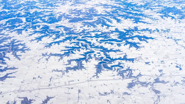 Gran Cañón Cubierto Nieve Centro Desde Avión — Foto de Stock