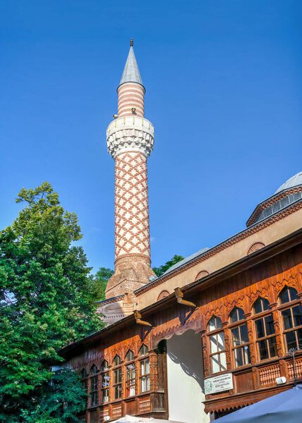 Plovdiv, Bulgaria - 07.24.2019. Dzhumaya Mosque in the Plovdiv downtown, Bulgaria. Big size panoramic view on a sunny summer day