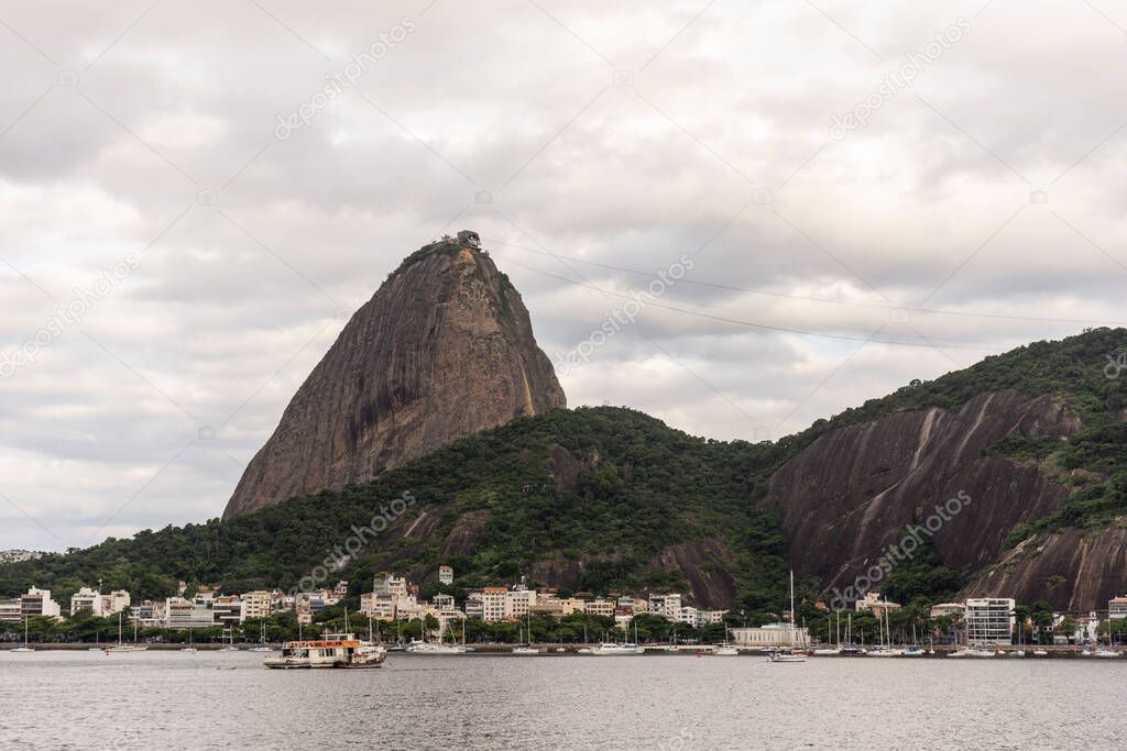 Beautiful view to Sugar Loaf Mountain from Botafogo Beach, Rio de Janeiro, Brazil