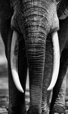 Dzanga Bai 'deki Afrika orman filleri (Loxodonta africana cyclotis). Filler suda çözünen tuzu almak için orman açıklarını (BAI) ziyaret ederler. Filler yalaklarını yerdeki deliklerden geçirip bu hayati minerallere erişebilirler.