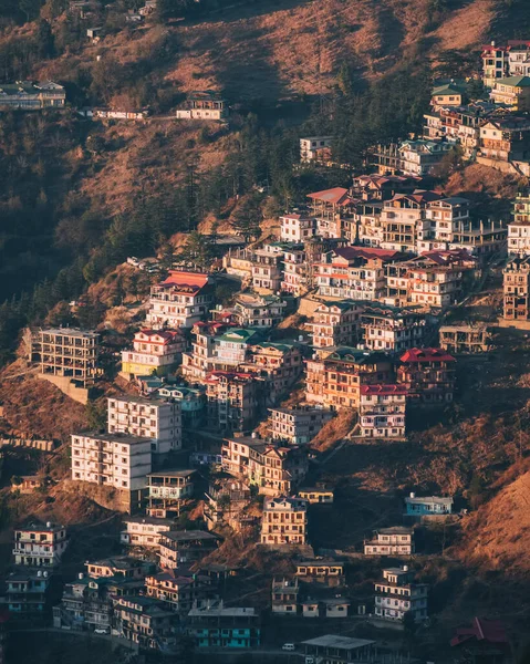 Shimla Χωριό Θέα Υψηλής Γωνίας Στο Ηλιοβασίλεμα Σπίτια Στους Πρόποδες — Φωτογραφία Αρχείου