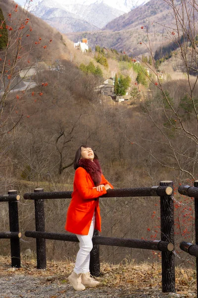 Shirakawa Village Lista Światowego Dziedzictwa Unesco Portret Fotografowania Kobiety — Zdjęcie stockowe