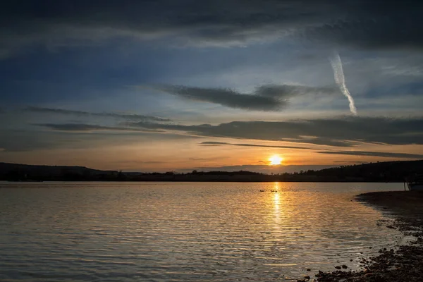 Pôr Sol Lago Como Pano Fundo Verão — Fotografia de Stock