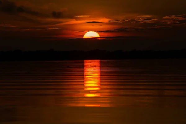 Vista Del Sole Che Cade Sull Orizzonte Del Mare Tramonto — Foto Stock