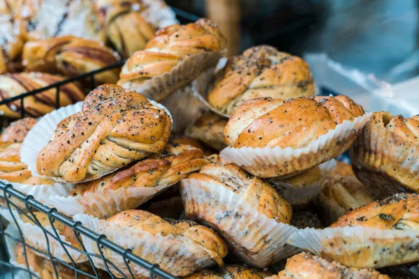 Basket Swedish Cinnamon Buns Summer Festival — Stock Photo, Image