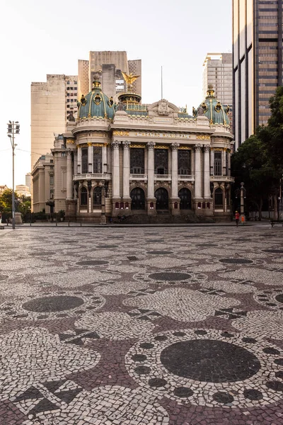 Hermosa Vista Histórico Teatro Municipal Plaza Con Azulejos Portugueses Centro — Foto de Stock