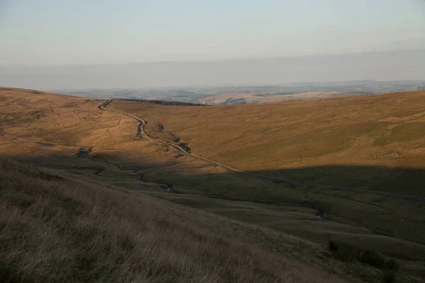 Sunset Brecon Beacons Narrow Road Valley — Stock Photo, Image