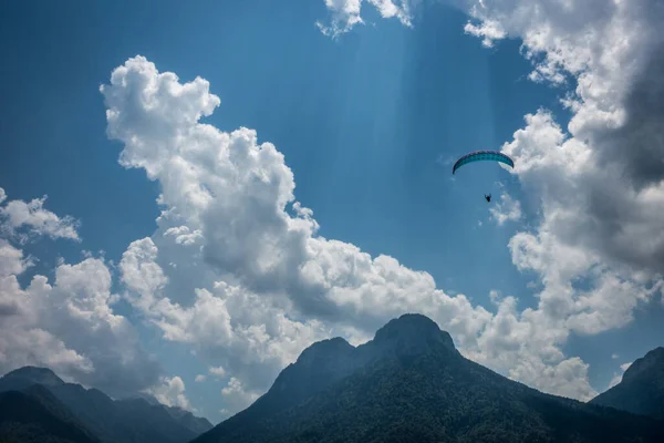 Paraglider Flies French Alps Clouds Annecy France — Photo